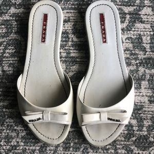 PRADA White Bow Sandal Slides Sz 8